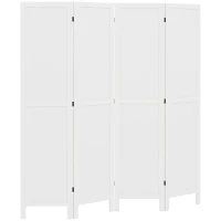 HOMCOM Innenraum-Trennwandschirm aus Holz, faltbarer 4-Panel-Paravent aus Holz, 160 x 170 cm, weiß(m-6)