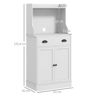HOMCOM Mikrowellenregal für die Küche mit offenem Raum, 1 Schublade und 2 Türen 61 x 35 x 125,4 cm weiß(m-3)