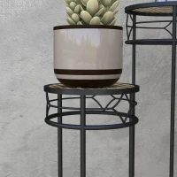 Outsunny Set aus 3 Blumentopfhaltern Pflanzenständer rund Blumenregal stapelbar - Rattanoptik Tablett(m-5)