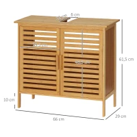 kleankin Bambus Waschbeckenunterschrank Badezimmer Unterschrank 2 Türen 66 x 29 x 61,5 cm(m-3)