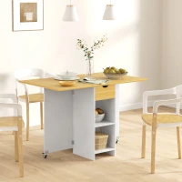 HOMCOM Masă Pliabilă, Masă Rabatabilă pentru 2-4 Persoane cu Sertar, 2 Rafturi și 2 Roți, 114,5x70x75 cm, Stejar(m-2)