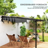 Outsunny Pavillon, 3 x 3 m Pergola, Winddichtes Terrassendach, Wandmontage, Verstellbares Dach, für Garten, Terrasse, Dunkelgrau(m-5)