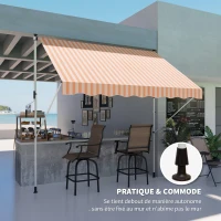 Outsunny Markisenstore Manuell ausziehbarer Teleskop-Auvent ohne Bohren 3L x 1,5l m Einstellbare Neigung und Höhe Schnelle Installation Metall Alu Polyester UV-Schutz Orange Weiß gestreift(m-4)