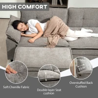 HOMCOM Canapea Colțar Modulară cu 3 locuri, Canapea în formă de L Reversibilă cu Taburet Depozitare, 304x148x82 cm, Gri(m-5)