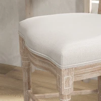 HOMCOM Set mit 2 Barhockern im Medaillon-Stil des Louis XVI, massives geschnitztes Kautschukholz, patiniert, Leinenoptik 48 x 56 x 118 cm Creme(m-5)