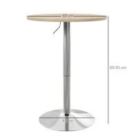 HOMCOM Runder Bartisch, hoher Küchentisch, höhenverstellbar 69-91 cm, 360° drehbare Platte in Natur und Grau(m-3)