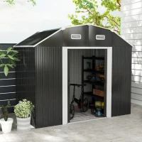 Outsunny Abrigo de Jardim 2,7 m² 238x132x198,5 cm com Base Prateleiras Ajustáveis 2 Portas e 2 Janelas de Ventilação Cinza Escuro(m-2)