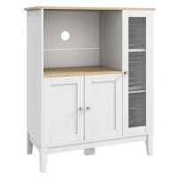 HOMCOM Mikrowellen-Küchenschrank mit 1 Nische, 3 Türen, Kabeldurchlass 80 x 35 x 97 cm weiß und holzfarben(m-6)