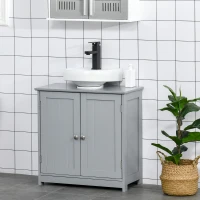 kleankin Badezimmer-Unterschrankmöbel - Waschtischmöbel - Schrank 2 Türen mit Regal 60L x 30B x 60H cm - in grauem Holz(m-2)