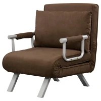 HOMCOM Sessel-Schlafsofa 1-Sitzer Convertible Abnehmbarer Gesteppter Suede-Bezug Maximaler Komfort Kissen Metallarmlehren Braun(m-1)