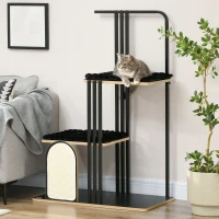 PawHut Arbre à Chat Design Industriel 2 Plateformes 2 Coussins Griffoir Cadre en Acier Noir 85 x 48 x 128 cm(m-2)