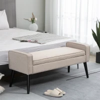 HOMCOM Banktruhe 2-in-1 mit Leinenoptik und schlanken Holzbeinen - 120 x 45 x 54 cm - beige(m-2)