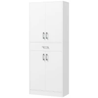 HOMCOM Hoher Küchenschrank 4 Türen 2 Schränke und 1 zentrale Schublade Höhe 180 cm mit 2 verstellbaren Regalen Weiß(m-1)