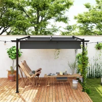Outsunny Pawilon 3 x 3 m Pergola, Wiatroodporna Zadaszenie Tarasu, Montaż Ścienny, Regulowany Dach, dla Ogrodu, Tarasu, Ciemnoszary(m-7)