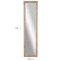 HOMCOM Großer rechteckiger Spiegel mit Holzrahmen zum Aufhängen oder Aufstellen 160 x 39,8 cm hellbraun(m-3)