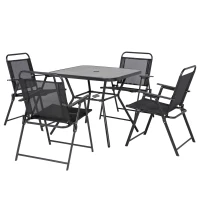 Outsunny Gartenmöbel-Set mit 1 quadratischen Tisch und 4 klappbaren Gartenstühlen aus Epoxidharzmetall für 4 Personen - Schwarz(m-1)