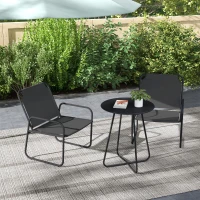 Outsunny Gartenmöbel-Set 3-teilig, 2 Sessel 1 runder Tisch, Stahl und Mesh-Gewebe, Grau(m-2)