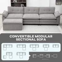 HOMCOM Canapea Colțar Modulară cu 3 locuri, Canapea în formă de L Reversibilă cu Taburet Depozitare, 304x148x82 cm, Gri(m-7)