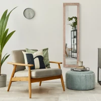 HOMCOM Großer rechteckiger Spiegel mit Holzrahmen zum Aufhängen oder Aufstellen 160 x 39,8 cm hellbraun(m-5)