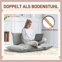 HOMCOM 2-in-1 Verstelbare Loungefauteuil, Vloersofa met Kussen, Gepolsterde Stoel, voor Woonkamer, Slaapkamer, Lichtgrijs(m-5)