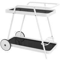 Outsunny Chariot de Service Extérieur, 2 étages, Porte-bouteilles, Cadre en acier, 86,5 x 51 x 78 cm, Noir/Blanc(m-1)