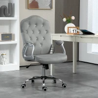 Vinsetto Chaise de bureau avec fonction bascule, hauteur réglable en velours, jusqu'à 120 kg, Gris clair(m-2)