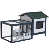 PawHut Cabane pour petits animaux avec enclos extérieur en bois de sapin résistant aux intempéries Vert + Blanc(m-6)