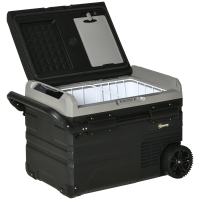 Outsunny Glacière Auto 40L avec Éclairage LED Compresseur Réfrigérateur de Voiture avec Poignées Roulettes de Transport Bateau Camping-car Voyage 12/24V CC et 110-240V AC Gris+Noir