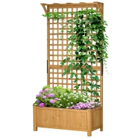 Outsunny Verhoogd Tuinbed met Klimrek en Dak, Plantenbak, Bloementuin, weerbestendig, Hout, 90 x 45 x 183 cm, Geel(m-1)