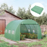 Outsunny Ersatzfolie für 3x3x2 m Gewächshaus, robust, reißfest, 6 Fenster, Tür, Grün(m-2)