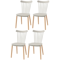 HOMCOM Set mit 4 skandinavischen Stühlen, hohe Rückenlehne, Sitz aus Polypropylen, Buchenholzbeine, 48 x 52,5 x 83 cm, Grau