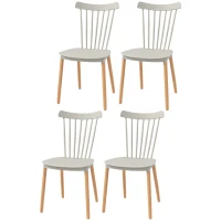 HOMCOM Set mit 4 skandinavischen Stühlen, hohe Rückenlehne, Sitz aus Polypropylen, Buchenholzbeine, 48 x 52,5 x 83 cm, Grau(m-1)