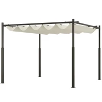Outsunny Tuin Pergola, 3 x 3 m, Uitschuifbaar Dak en Magneetpad, Buiten Luifel, Tuinpaviljoen, UPF30+, Metaal, Crèmewit(m-1)