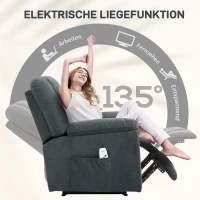 HOMCOM Elektrische Relaxstoel met Massage- en Verwarmingsfuncties, Gestoffeerde Stoel met USB-poort, Zijvakken, Grijs(m-5)