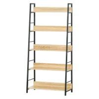 HOMCOM Geneigtes industrielles Bücherregal mit 5 Ebenen 70L x 35B x 150H cm Farbe Hell Eiche Schwarz(m-1)