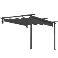 Outsunny Pawilon 3 x 3 m Pergola, Wiatroodporna Zadaszenie Tarasu, Montaż Ścienny, Regulowany Dach, dla Ogrodu, Tarasu, Ciemnoszary(m-10)