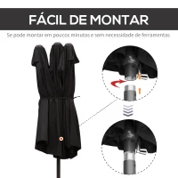 Outsunny Chapéu de Sol Duplo 4,55x2,68x2,38 m Chapéu de Sol de Jardim com Manivela Manual Resistente à Água e com Proteção Solar UV para Terraço Pátio Preto(m-6)
