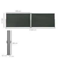 Outsunny Doppelter seitlicher ausziehbarer Sichtschutz Windschutz Paravent 6L x 1,80H m UV-beständig Grau(m-3)