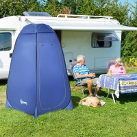 Outsunny Tente de toilette pop-up, tente de douche mobile pour camping, cabine d'essayage avec compartiment intérieur, cabine de douche, cabine d'essayage, imperméable, polyester, bleu foncé, 120 x 120 x 190 cm(m-2)