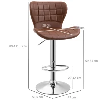 HOMCOM Set von 2 Zeitgenössischen Design Barhockern Höhenverstellbar 59-81 cm 360° drehbar PU braun(m-3)