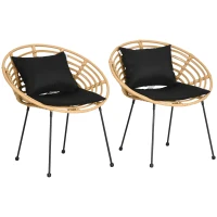 Outsunny Set aus 2 Gartenstühlen aus Stahl und PE-Rattan mit gemütlichen Kissen 71,5 x 64 x 75 cm(m-1)