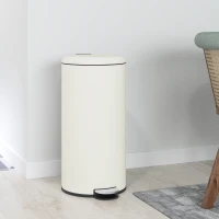 HOMCOM Poubelle 30L, poubelle à pédale, couvercle verrouillable, pédale, résistant aux taches, Blanc crème(m-4)