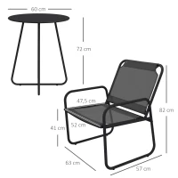 Outsunny Gartenmöbel-Set 3-teilig, 2 Sessel 1 runder Tisch, Stahl und Mesh-Gewebe, Grau(m-3)