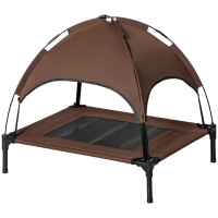 PawHut Lit pour Chiens surélevé avec Baldaquin, Lit pour Animaux de Compagnie, Chaise Longue pour Chien en extérieur avec Toit, Respirant, Taffetas pour Camping Café 76 x 61 x 73 cm