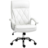 Vinsetto Chaise de Bureau Chaise de Direction Fauteuil de Bureau Chaise Pivotante Ergonomique avec Fonction Basculement Réglable en Hauteur Motif Losanges Moderne Elégant Luxueux Similicuir Métal Mousse Blanc 66x69x121 cm