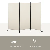 HOMCOM Paravent 3 Paneele Abmessungen 2,53L x 0,5B x 1,82H m Seitlicher Store Sichtschutz-Paravent auf Standfuß Metall Polyester(m-4)