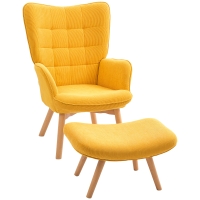 HOMCOM Accentstoel met Voetenbank, Relaxstoel in Corduroy Look, Armleunstoel met Houten Poten, voor Woonkamer, Oranje
