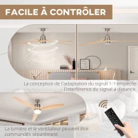 HOMCOM Deckenventilator, umkehrbar, mit LED-Licht, 6 Geschwindigkeiten, leise - Fernbedienung - Durchmesser 132 cm, natur(m-5)