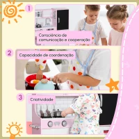 AIYAPLAY Cozinha de Brincar para Crianças acima de 3 anos Cozinha Infantil de Madeira com Acessórios Máquina de Gelo Ardósia e Telefone 83,8x26,8x81 cm Rosa(m-4)