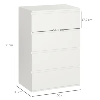 HOMCOM Commode Sideboard avec 4 tiroirs, 55 cm x 33 cm x 80 cm, Blanc(m-3)